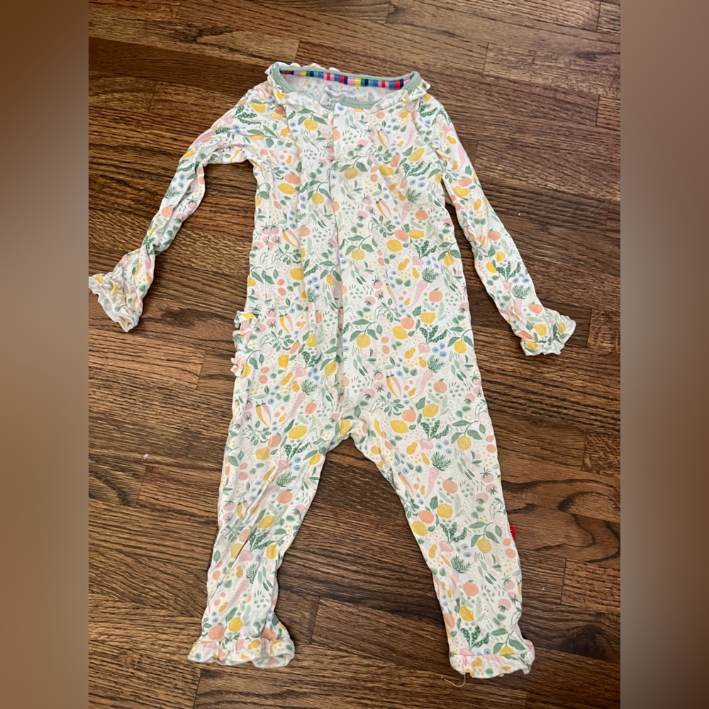 Magnetic Me lemon verbena modal ruffle coverall 6-9 months